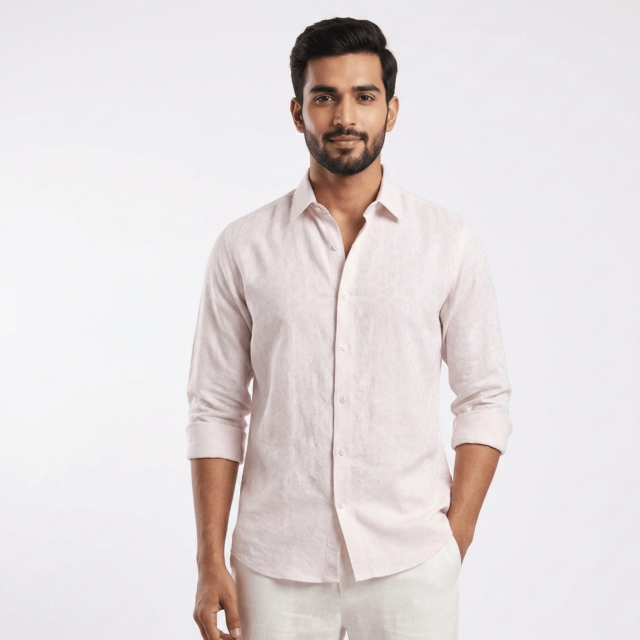 Zari Self-Jacquard Luxury Linen Shirt – Pearl Blush