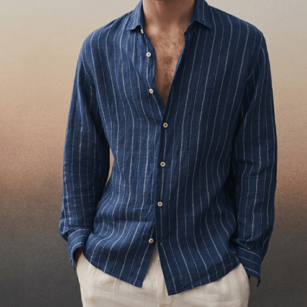 Indigo Navy Pinstripe Linen Shirt