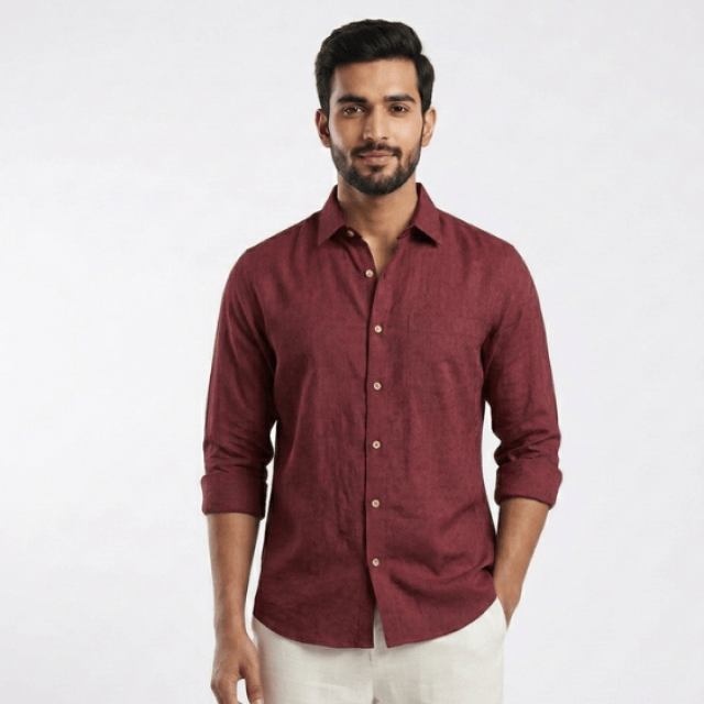 Lino Classic Premium Linen Shirt – Crimson Maroon