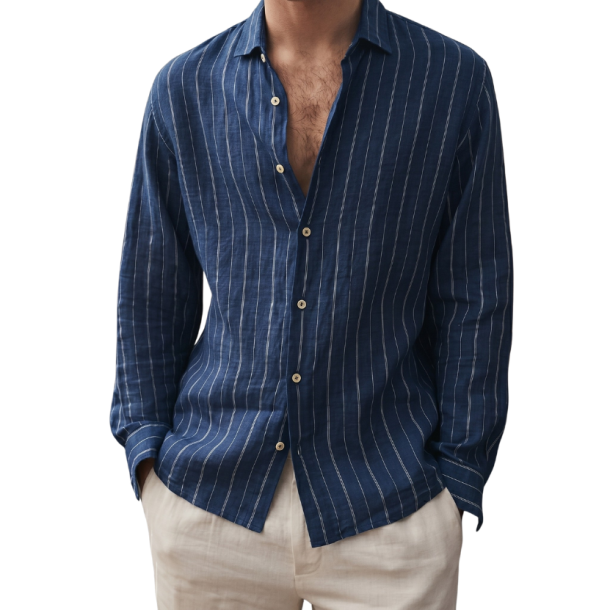 Indigo Navy Pinstripe Linen Shirt